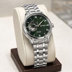 Seiko Presage Green and Silver Watch SSA463